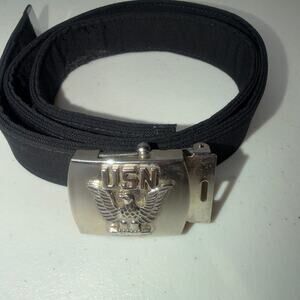 United States Navy Military Flip Top Belt Buckle with Black Web Belt NEW